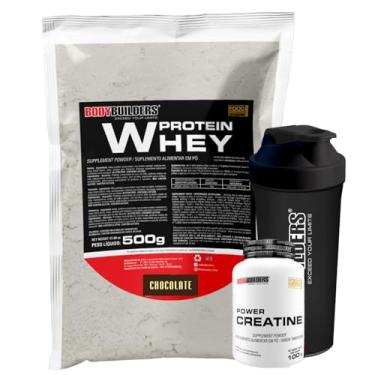 Imagem de Kit Whey Protein 500g + Power Creatina 100g + Coqueteleira - Bobybuilders (Médio, Chocolate)