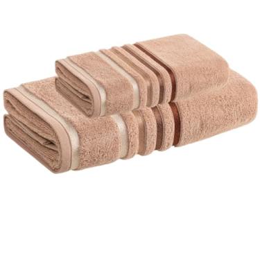 Imagem de Kit Toalha Banho e Rosto Karsten Gigante Fio Penteado – 2 Peças - Cor Deserto