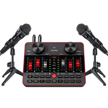 Imagem de Pacote de microfone de podcast Mixer de áudio Tenlamp G1 com 2 microfones