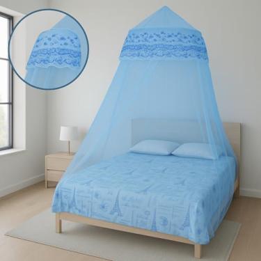 Imagem de Mosquiteiro Teto Indiano, Dossel Decorativo com Renda, para Cama Solteiro e Casal (Azul)