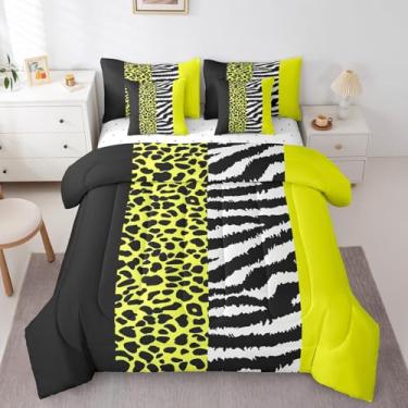 Imagem de Feelyou Conjunto de cama King com estampa de guepardo amarelo, preto, branco, 7 peças, para crianças, meninos, meninas, leopardo, zebra, estampa de guepardo, edredom e fronhas