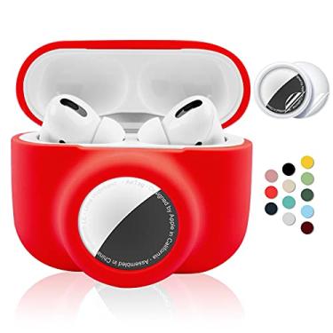 Imagem de Capa protetora 2 em 1 para Apple AirPods Pro Air Tag Combo, capa de silicone macio para Airpods Pro AirTag com 2 películas protetoras de tela, antiarranhões, antiqueda, antiperda, à prova de choque, durável (vermelho)