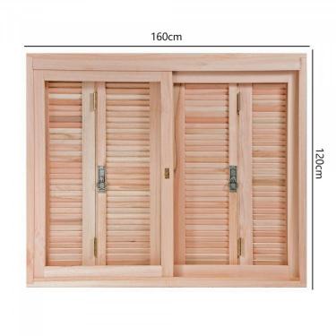 Imagem de Janela com Veneziana Pantográfica e Caixilhos para Vidros Lisos de Correr 120x160cm Natural