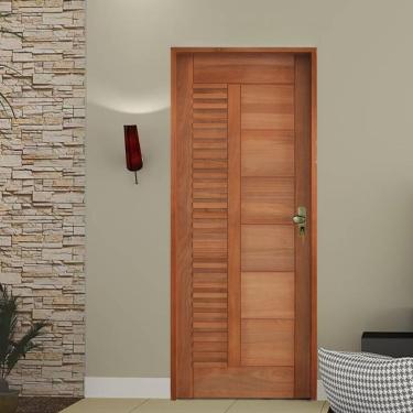 Imagem de Kit Porta De Madeira 210X82Cm Batente 14Cm Fechadura Taco De Golf Externa Porto Velho Tauari