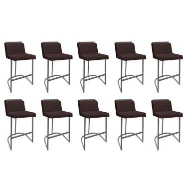 Imagem de Kit 10 Banquetas Com Encosto Confort Bistrô Cozinha Ferro Prata Suede Marrom Amey Decor