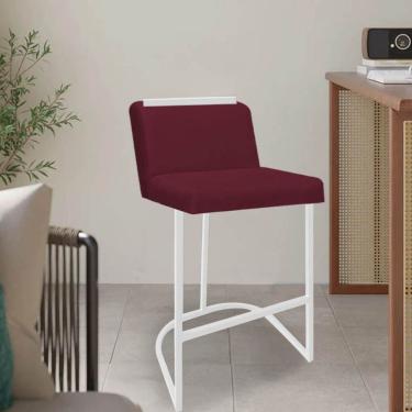 Imagem de Banqueta Com Encosto Nynna Luxo Confort Bistrô Cozinha Ferro Branco Suede Bordô - Amey Decor