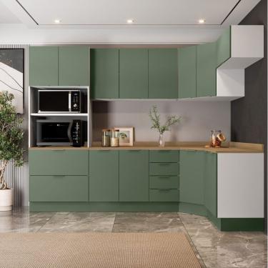 Imagem de Cozinha Modulada 7 Peças Com Tampo 3 Aéreos 3 Balcões E Torre Quente Ipanema Verde