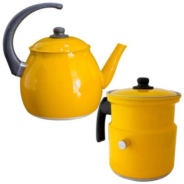 Imagem de Kit Chaleira E Leiteira Gulê Alumínio 2 Peças Amarelo