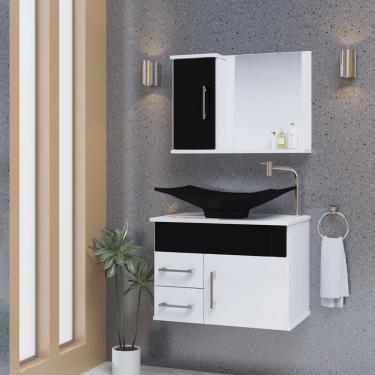 Imagem de Conjunto Gabinete Inferior E Superior Banheiro 2 Gavetas 1 Porta Turin - Preto - Com Cuba Preta - Preto