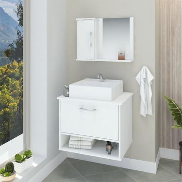 Imagem de Conjunto Gabinete Banheiro Superior E Inferior 2 Portas 1 Nicho Malibu - Branco - Branco