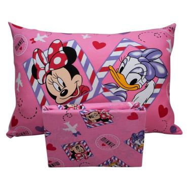 Imagem de Jogo De Cama Portallar Solteiro Joy Malha Mista Estampado Disney Minnie E Margarida 2 Peças Rosa