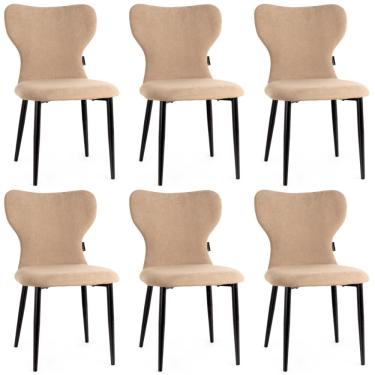 Imagem de Kit 6 Cadeiras De Jantar Estofada Veludo Design Jacobsen - Bege