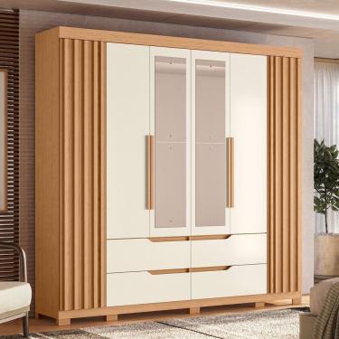 Imagem de Guarda-roupa 6 Portas E 4 Gavetas Com Espelhos Doble Casal Freijó-off White