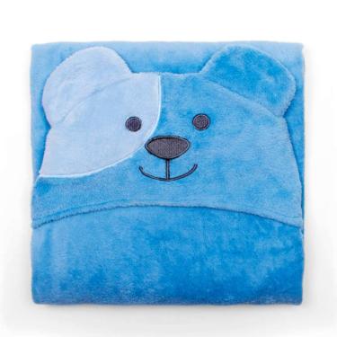 Imagem de Manta Com Capuz Buettner Microfibra Infantil Ursinho Feliz 90cmx90cm Azul
