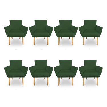 Imagem de Kit 8 Poltronas Decorativa Leticia Suede Verde Pés Palito Castanho - Pallazio