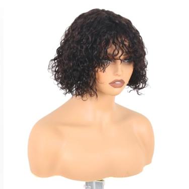 Imagem de ManeMajesty Peruca Curta Cacheada Com Franja, Cabelo Humano Para Mulheres Negras, Renda Hd 3X1, Visual Realista, Perucas Bob, Use E Use, Sem Cola, Brasileira, Virgem, Cor Natural, 20 Cm