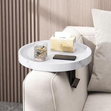 Imagem de Bandeja de mesa para sofá, clipe de sofá de madeira na mesa lateral, mesa de descanso de braço ajustável para sofá, suporte multifuncional para comer, bebidas, xícaras, lanches, controle remoto (C)