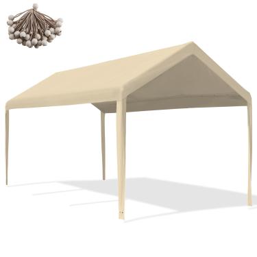 Imagem de Mergrim Cobertura de substituição de dossel de garagem de 3,5 m x 5,8 m com elásticos de bola, lona resistente de 180 g para a maioria das molduras de garagem de 3,5 m x 50 m, apenas capa superior, moldura não incluída, bege