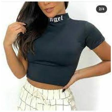 Imagem de Cropped feminino angel gola alta manga curta viscolaycra moda - Filó m
