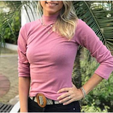 Imagem de Blusa manga longa gola alta  básica tecido com elastano fashion menina