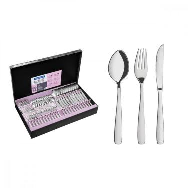 Imagem de Faqueiro Tramontina Amazonas Em Aço Inox Com Facas Para Churrasco Acabamento Brilho 72 Peças