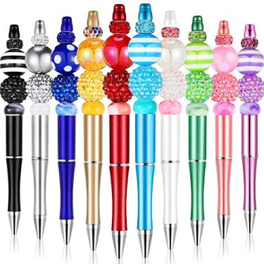 Imagem de 10 peças de canetas de plástico com contas sortidas e 40 peças de contas multicoloridas espaçadoras de cristal faça você mesmo caneta esferográfica, caneta esferográfica, tinta preta, conjunto de canetas esferográficas para materiais escolares de escritório (cor brilhante, estilo fresco)