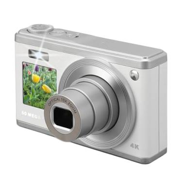 Imagem de Câmera digital, câmera selfie FHD 60MP 4K de tela dupla, câmera digital de apontar e fotografar com zoom de 16X, foco automático, anti-trepidação, câmera vlog compacta portátil (branca)