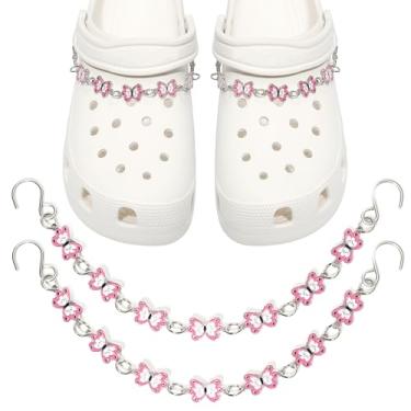 Imagem de CIKKITZ Corrente de sapato brilhante para sandálias de tamanco, 2 peças de pingentes de corrente de sapato borboleta para mulheres, lindos pingentes de decoração de sapatos DIY para lembrancinhas de