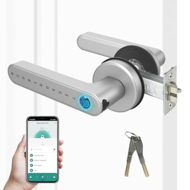 Imagem de KENRONE Fechadura de porta inteligente, maçaneta com desbloqueio de aplicativo, fechadura biométrica para quarto, casa, armazém, escritório, escritório, hotel