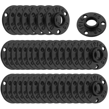 Imagem de Flange de piso preto antiferrugem de 3/10.2 cm, acessórios para tubos de ferro maleável Home TZH para estilo vintage industrial, flanges com furo rosqueado para projeto faça você mesmo/móveis