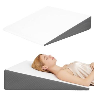 Imagem de VADSBO Travesseiro de cunha, almofadas de cama para dormir, ronco, suporte para as costas, após cirurgia, travesseiro triangular de espuma, capa lavável removível (cinza branco, 19 cm)