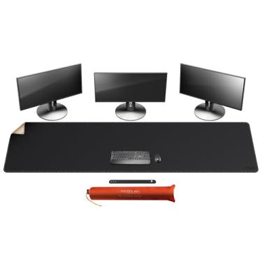 Imagem de Mydours Tapete de mesa supergrande de 200,7 x 50,8 cm, couro PU e cortiça, tapete de mouse extra grande para estação de trabalho, escritório, casa, tapete de mesa de computador com teclado e mouse
