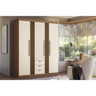 Imagem de Guarda Roupa Casal 4 Portas e 4 Gavetas Aurora 4.4 Jatoba/Areia - Santos Andirá