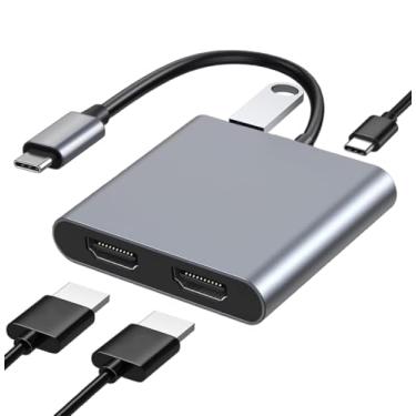 Imagem de Adaptador USB C 4 em 1 para HDMI duplo, adaptador multiportas tipo C com 2 portas HDMI 4K, USB 3.0, PD 100W, divisor C-Type para 2 HD, adequado para MacBook Air/Pro, XPS