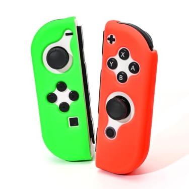 Imagem de DLseego Capa protetora para controles Switch Joy Con, 1 par de capa de TPU de silicone macio portátil de substituição capa de cor pura adequada para Switch e modelo OLED Joy Cons - Verde Vermelho