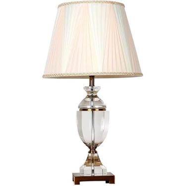 Imagem de Candeeiros De Mesa Modernos, Candeeiros De Cristal Com Abajur De Tecido Bege, Base De Vidro E Metal, Ideais Para Sala De Estar Quarto Cabeceira