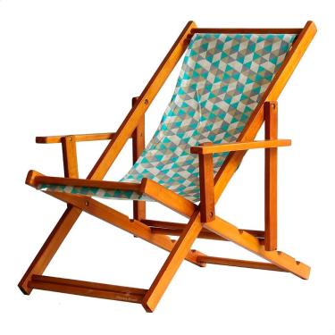 Imagem de Espreguiçadeira Preguiçosa Dobrável Envernizada Mel em Madeira Maciça Tecido