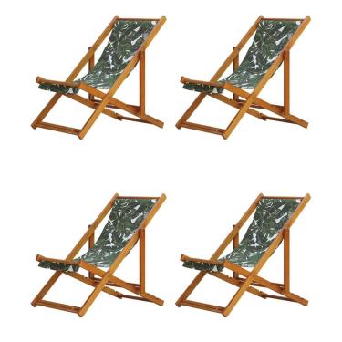 Imagem de Kit 4 Espreguiçadeiras Preguiçosa Dobrável sem Braço Mel em Madeira Maciça