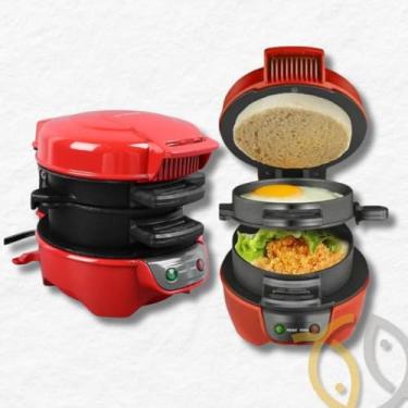Imagem de Sanduicheira Elétrica 3 em 1, Máquina de Hambúrguer 110V, Grill para Lanches com Placas Antiaderentes, Vermelho