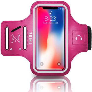 Imagem de Capa para celular com braçadeira resistente à água Tribe para iPhone X, Xs, 8, 7, 6, 6S Galaxy S9, S8, S7, S6, A8 com elástico ajustável, L: iPHONE Xs MAX/XR/8+/7+/6+ GALAXY S9+/S8+/NOTE, Dark Pink