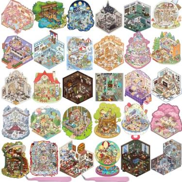 Imagem de 30 Sets DIY 3D Sticker Scene Fun 3D House Stickers Make Your Own House Miniature Cute Cartoon Animal Isometric Scene Funny Stickers for KidsStress Relief Pass The Time