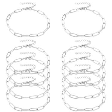 Imagem de Exway 10 pulseiras de pingente de clipe de papel, corrente de aço inoxidável de 20 cm, kit de pulseiras com fechos de lagosta para artesanato, faça você mesmo, fabricação de joias femininas