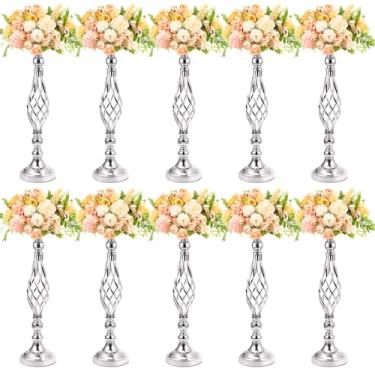 Imagem de Rtteri 10 peças de metal para arranjos de flores, suporte de centro de mesa de flores de casamento, elegante suporte de vela de vaso de metal para decoração de mesa de recepção de casamento, decoração