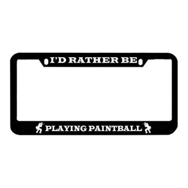 Imagem de Speedy Pros I'd Rather Be Playing Paintball Zinco Metal Moldura para placa de carro Auto Tag Holder - Preto 2 furos