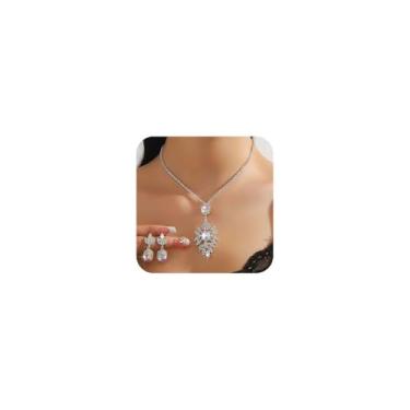 Imagem de Missgrace Conjunto de joias femininas prata preto verde vermelho strass cristal floco de neve conjuntos de joias colar gota pingente conjunto de brincos para casamento noivas dama de honra, Large