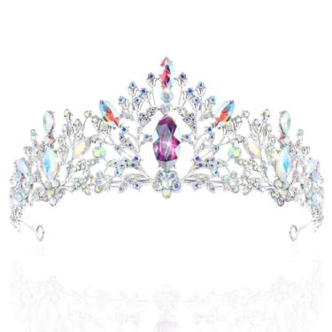 Imagem de TAROSE Coroas para mulheres e meninas, tiaras de cristal para mulheres, coroa de rainha com strass transparente, acessórios de cabelo para noiva/Halloween/formatura/aniversário/festa/cosplay, fantasia
