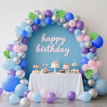 Imagem de 169un Kit Grinalda Arco Balões Azul-Roxo, Kit Arco Balões Látex Desenho Animado Material Engraçado para Decoração Festas Adequado para Chá Bebé Festa Aniversário Casamento Decoração