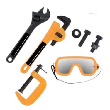 Imagem de Kit de Ferramentas de Brinquedo para Crianças, Conjunto com Chaves, Alicates e Óculos de Proteção, Laranja e Preto, 3+ Anos