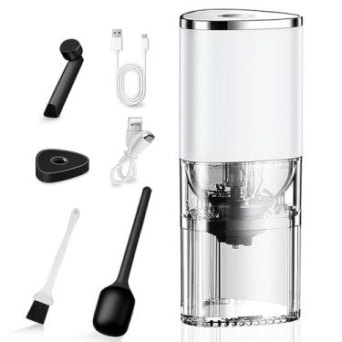 Imagem de Moedor de Café Elétrico Portátil, Moedor de Grãos com Cerâmica, Ajustável, Sem Fio, Autolimpeza, Baixo Ruído, Tipo-C, para Espresso, Filtro, Prensa Francesa, Inclui Colher e Escova,Branco