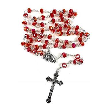 Imagem de Novo rosário católico com contas de cristal vermelho Santa Maria e crucifixo Jerusalém por Bethlehem Gifts TM